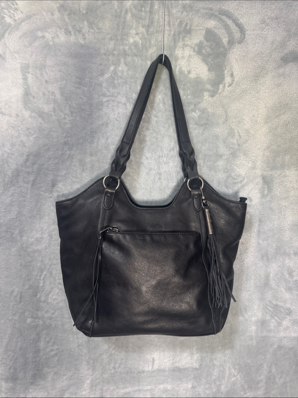 The Sak Black Leather Shoulder Bag with Tassel